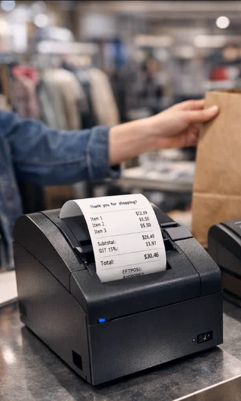 Receipt printer printing a customer receipt